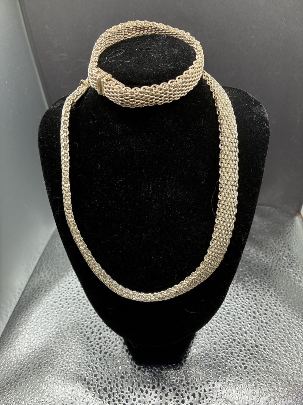 Tiffany & Co. Sterling Silver Woven Mesh Necklace and Bracelet Set